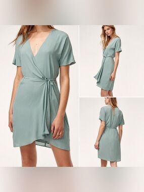 Babaton Sage Green Wallace Wrap Dress